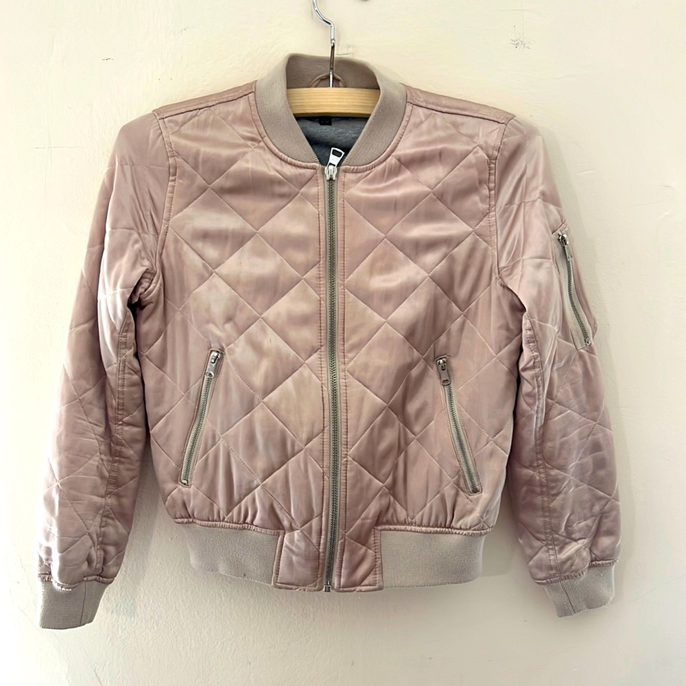 Topshop quilted silk bomber jacket. Medium. Light pink